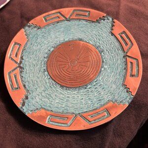 Handcrafted Copper Medicine Plate – Kokopelli with Turquoise Inlay